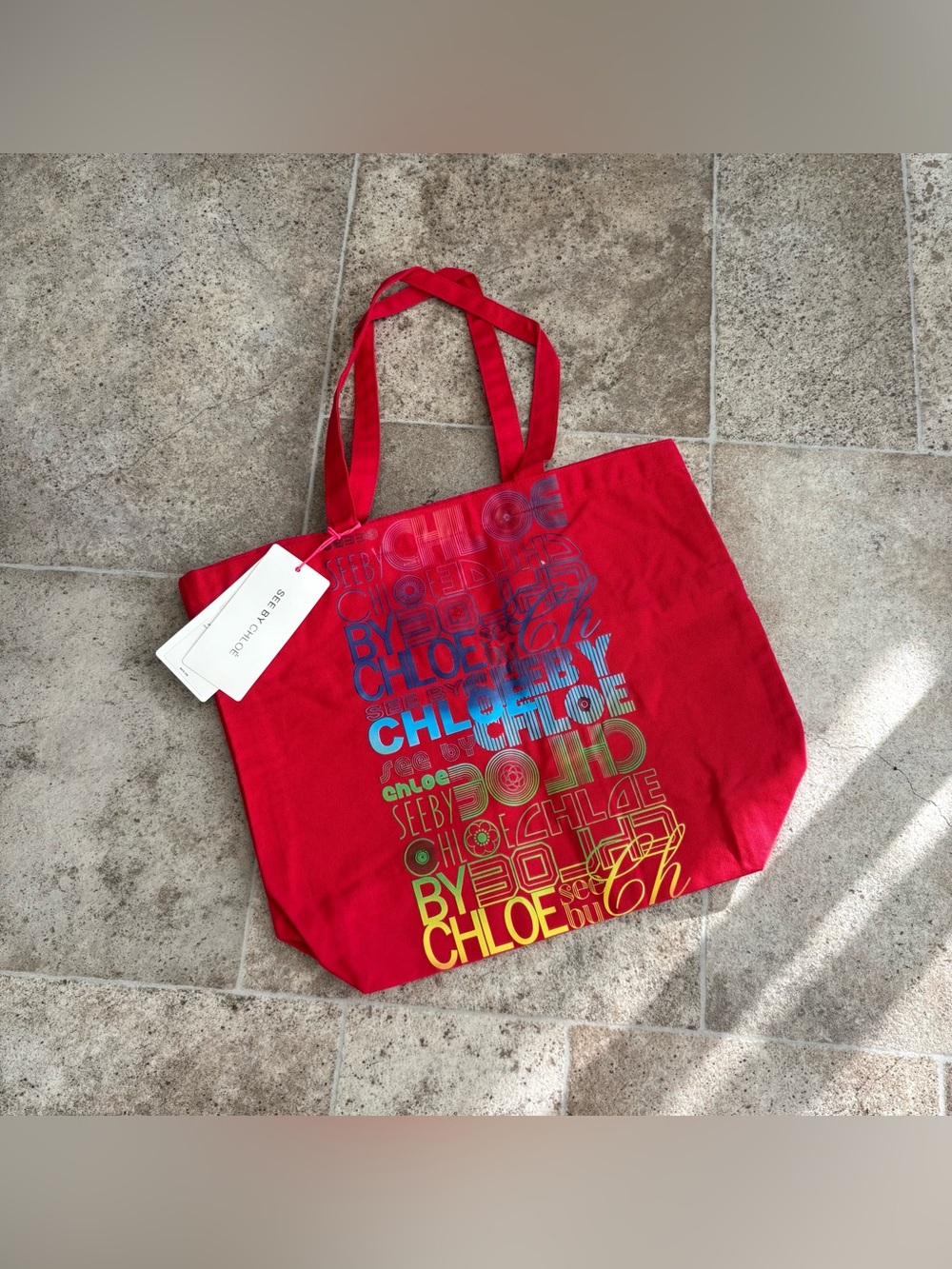 See By Chloe Red Cotton Logo Graphic Tote